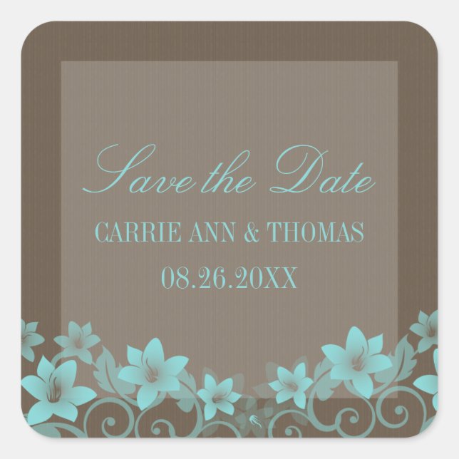 Aqua Rustic Floral Salve os Adesivos de Data (Frente)
