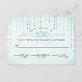Aqua Sparkles & Crown Fairytale Cartão RSVP de Cas