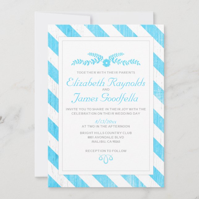 Aqua Stripes Casamento Convites (Frente)