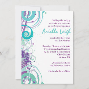 AQUA SWIRLS & STARS Bat Mitzvah Convite