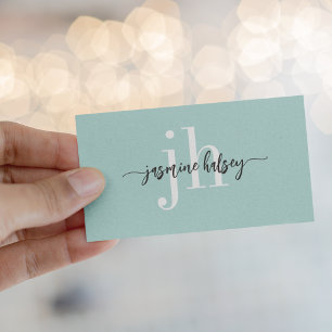 Aqua Teal Simple Name and Initials Cartão de visit