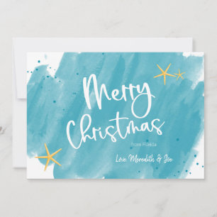 Aqua Teal Tropical Watercolor Merry Christmas Card