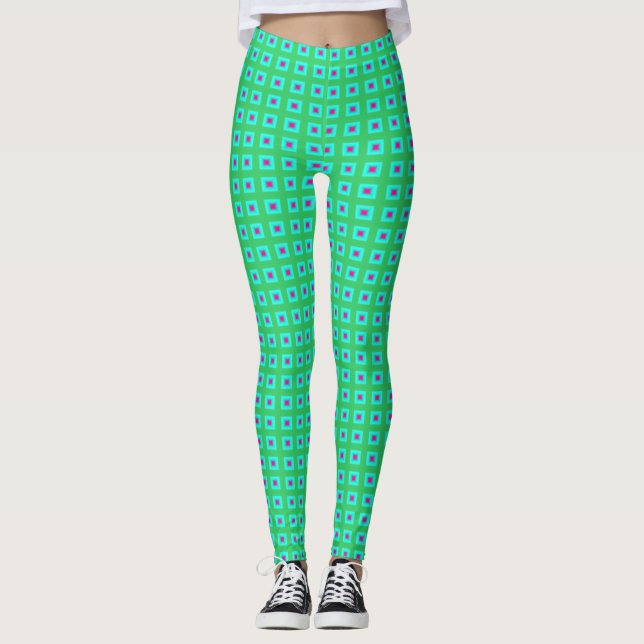 Aqua verde limão com pequeno padrão > Leggings (Frente)
