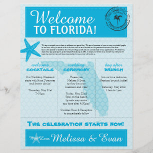 Aqua Wedding Starfish Carta de Boas-vindas da Flór