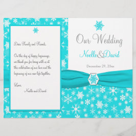 Aqua, White, Cinza Snowflakes Programa de Casament