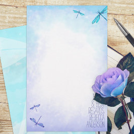Aquamarine, Blue Dragonflies — Papel de Carta Pess