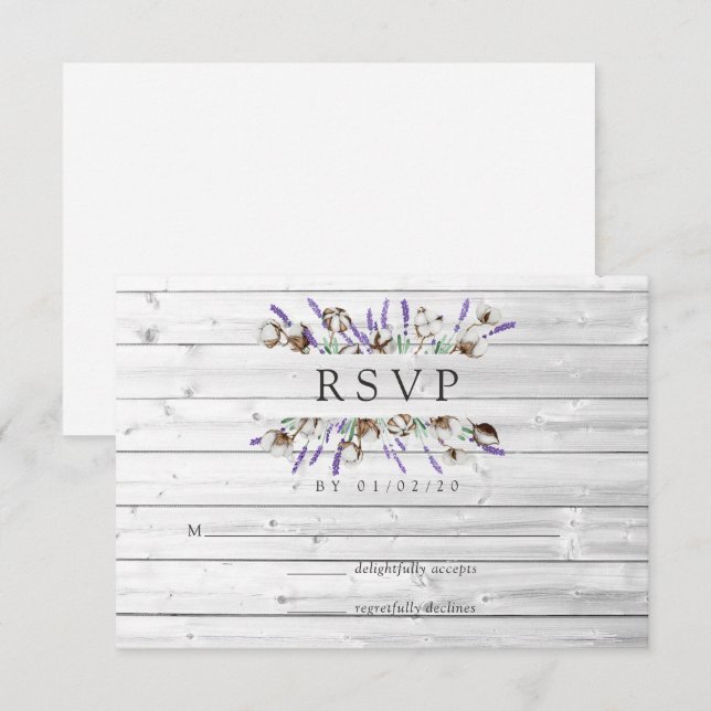 Aquarela Algodão Lavanda Casamento País RSVP Ca (Frente/Verso)