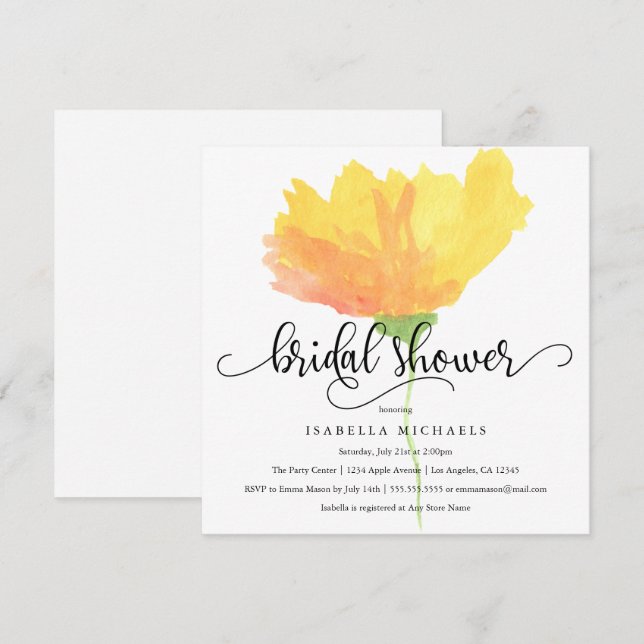 Aquarela Amarela| Convite para Chá de panela (Frente/Verso)