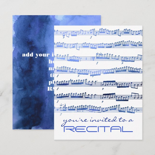 aquarela azul anotações música convite (Frente/Verso)