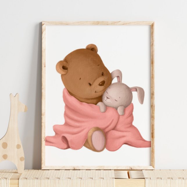 Aquarela Beary Bunny Abraço | Urso Impressão em Pa (Criador carregado)