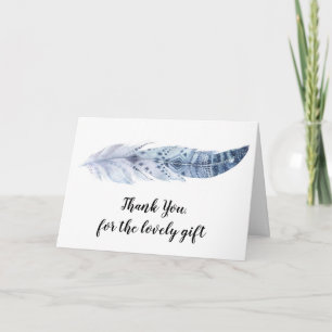 Aquarela Boho Blue Feather - Cartões de agradecime
