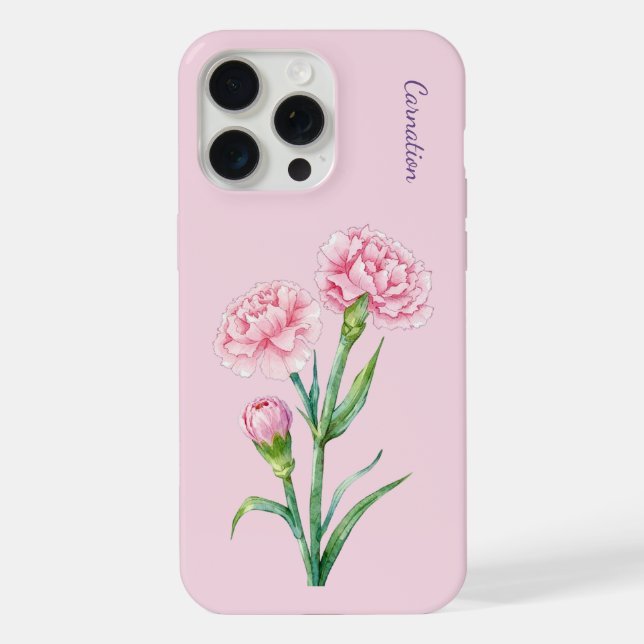 Aquarela Botânica de Cravo Rosa com Nome Personali (Verso)
