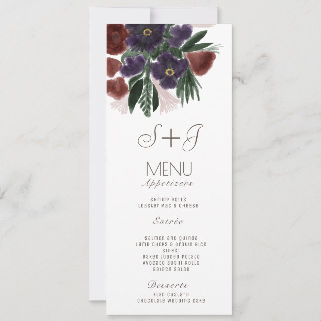 Aquarela Buquê de Flora Botânica Rústica - Menu (Frente)