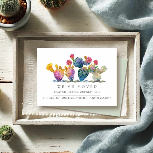 Aquarela Cacto Anúncio de Mudança de Nova Casa (Moving announcement cards watercolor cactus by Victoria Grigaliunas)
