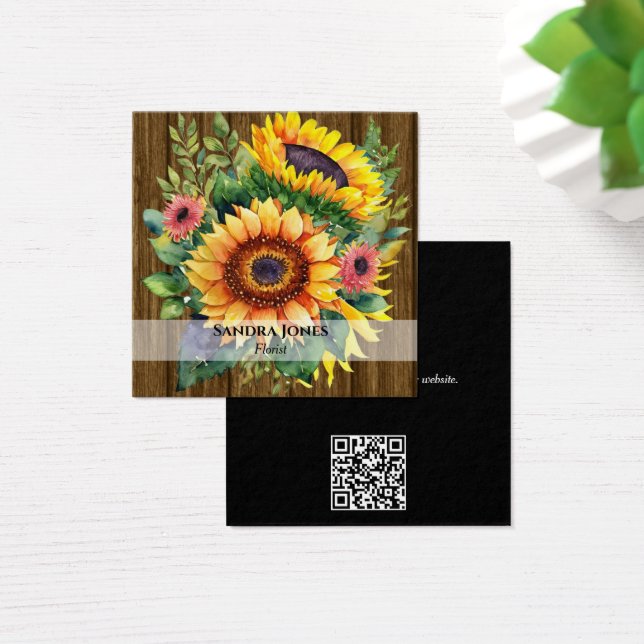 Aquarela Cartão de visita de girassóis - frente de (Mesa)