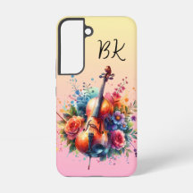 Aquarela Cello e Flores Personalizadas