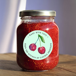 Aquarela Cereja Feita Com Amor Etiqueta de Geleia 