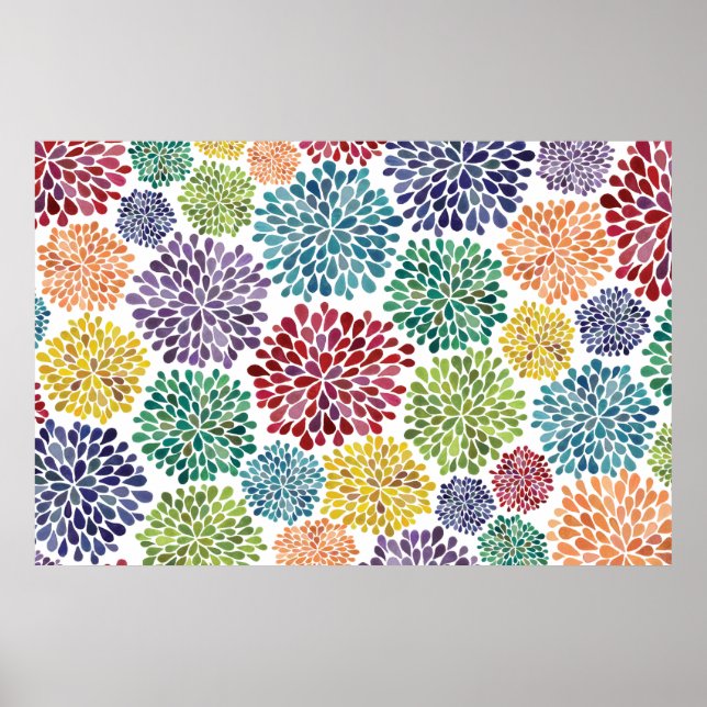 Aquarela Dahlia Flores Brilhantes Poster (Frente)