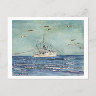 Aquarela De Barco De Camarão. Cartão Postal.