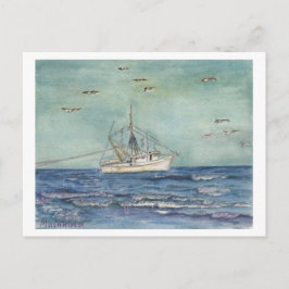 Aquarela De Barco De Camarão. Cartão Postal.