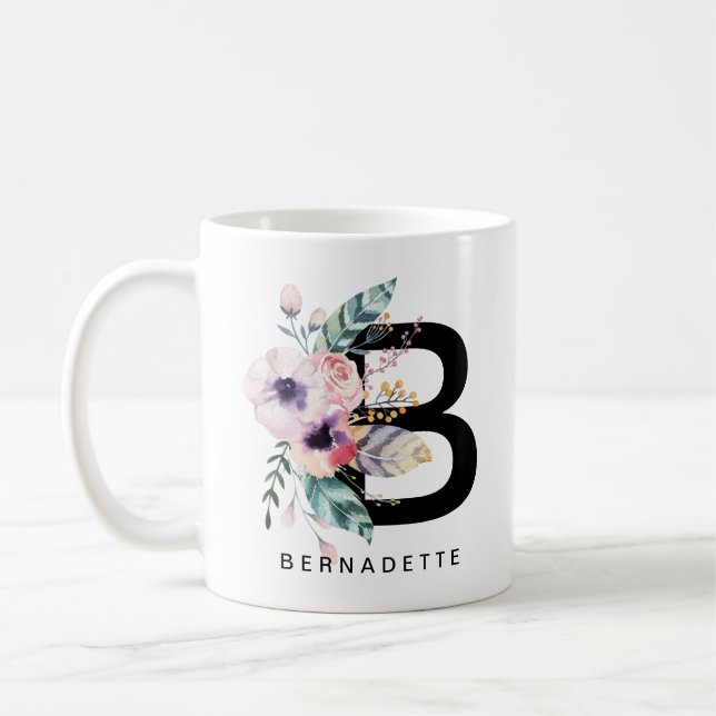 Aquarela de Boho do monograma da caneca do (Esquerda)