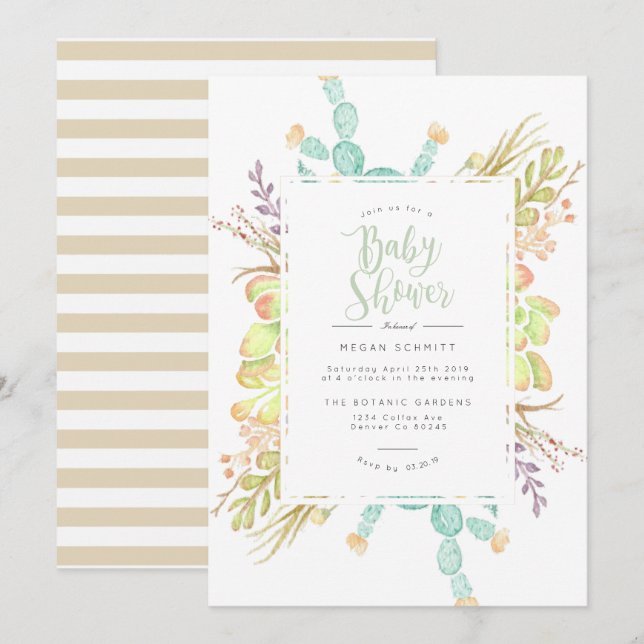 Aquarela de Buquê Suculente | Convite ao Chá de fr (Frente/Verso)