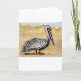 Aquarela de Pelicano em Cartão de Saudação Dobrado