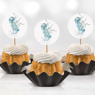 Aquarela debaixo dos adesivos de águas-vivas do ma