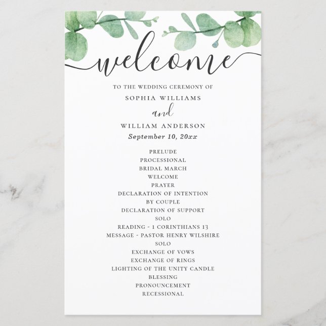 Aquarela eucalipto. Casamento com letra elegante (Frente)