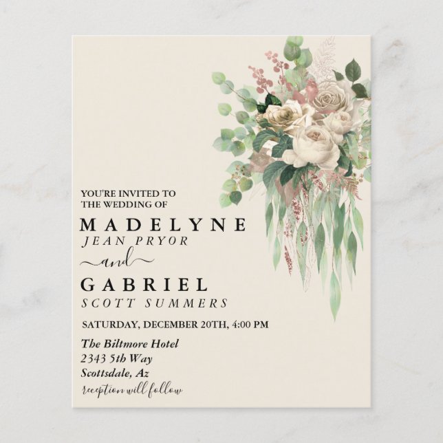 Aquarela Eucalipto Floral Creme Elegante (Frente)