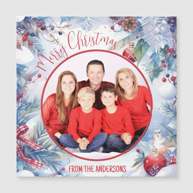 Aquarela Feliz Natal Foto da Fronteira de inverno (Frente)