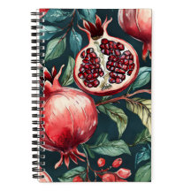 Aquarela Festiva Fruta de romã e Folhas