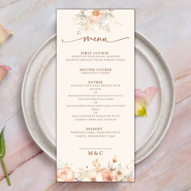 Aquarela Florais Pêssego Menu Casamento (Criador carregado)