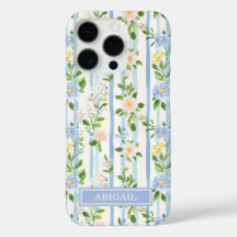 Aquarela Floral Azul com Listras Personalizadas
