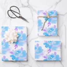 Aquarela Floral, Azul Roxo Brilhante Pintado à Mão