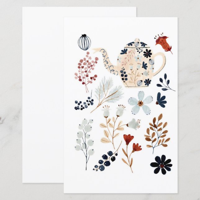 Aquarela floral chá para recortar e colar (Frente/Verso)