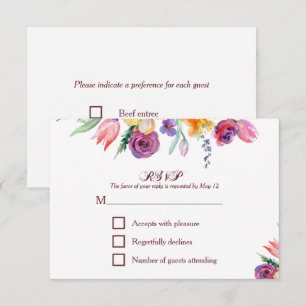 Aquarela Floral em Branco RSVP e Cardápio
