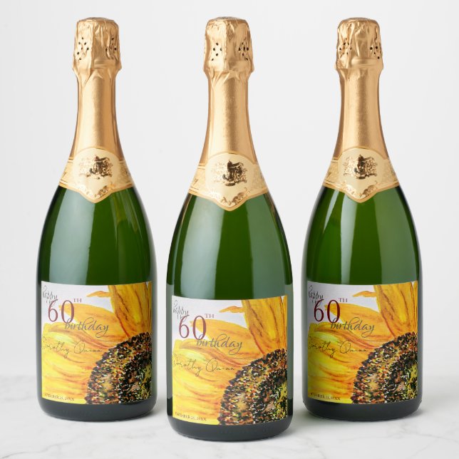 Aquarela Floral Festa de aniversário de Girassol (Garrafas)