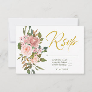 Aquarela floral Rosa Bege e Dourado RSVP de Casame