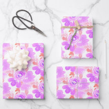Aquarela Floral, Rosa Roxo Pintado à Mão