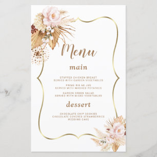 Aquarela Flores Pampas Grass Menu Casamento