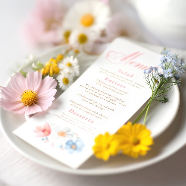 Aquarela Flores Selvagens Elegante Menu Casamento  (Wildflower Menu Cards)
