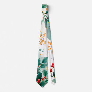 Aquarela Folhas de Natal Feliz e Gravatas