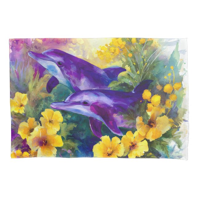 Aquarela Golfinhos Flores Tropicais Oceano (Frente)