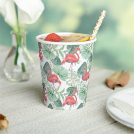 Aquarela Inflamingos e folhas cor-de-rosa.