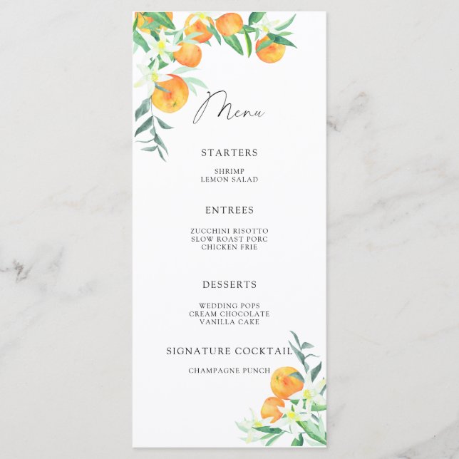 Aquarela laranja cítrica elegante menu minimalista (Frente)