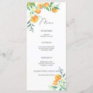 Aquarela laranja cítrica elegante menu minimalista