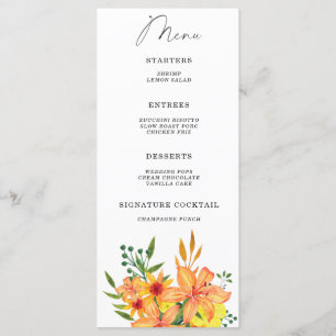 Aquarela lírios elegante menu floral minimalista
