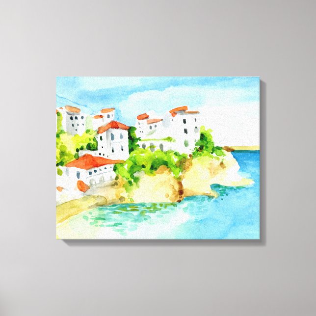 Aquarela litorânea cidade natal decor muro canvas  (Frente)