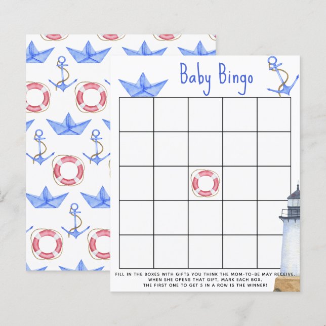 Aquarela marinha - Jogo de bingo para chá de bebê (Frente/Verso)